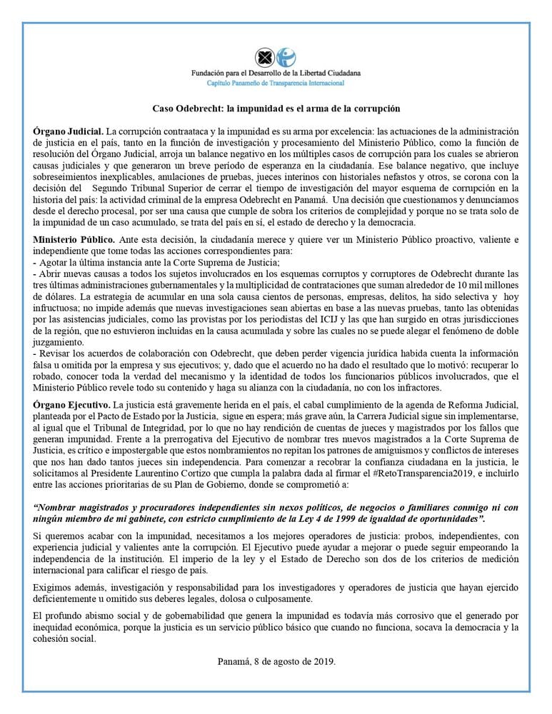 Transparencia Internacional tras fallo del caso Odebrecht: 'La impunidad es el arma de la corrupción'