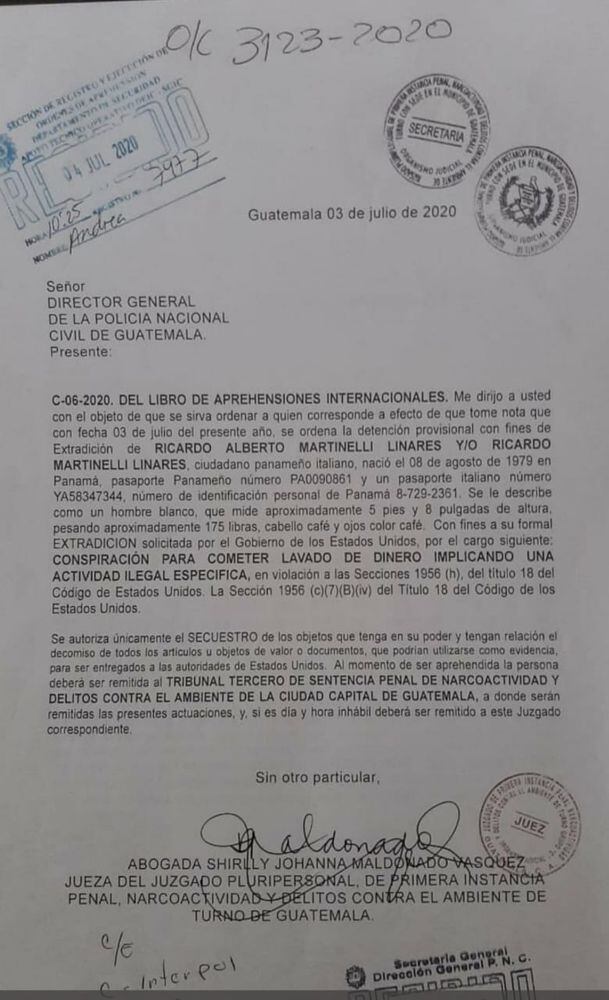 Ricardo Alberto y Luis Enrique Martinelli son detenidos en Guatemala, por una solicitud de extradición de Estados Unidos