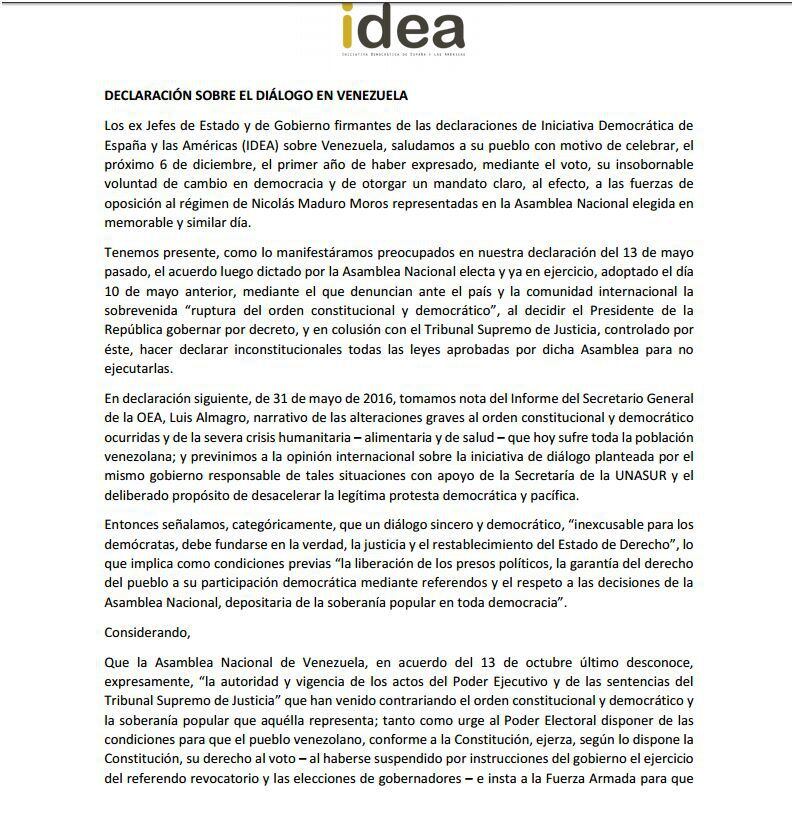 23 expresidentes solicitan a la OEA alternativas para restablecer democracia en Venezuela