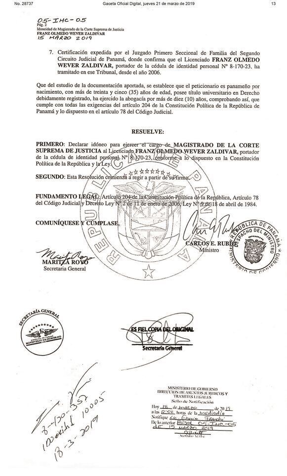 Wever, idóneo para magistrado; no sabe si se postulará al cargo