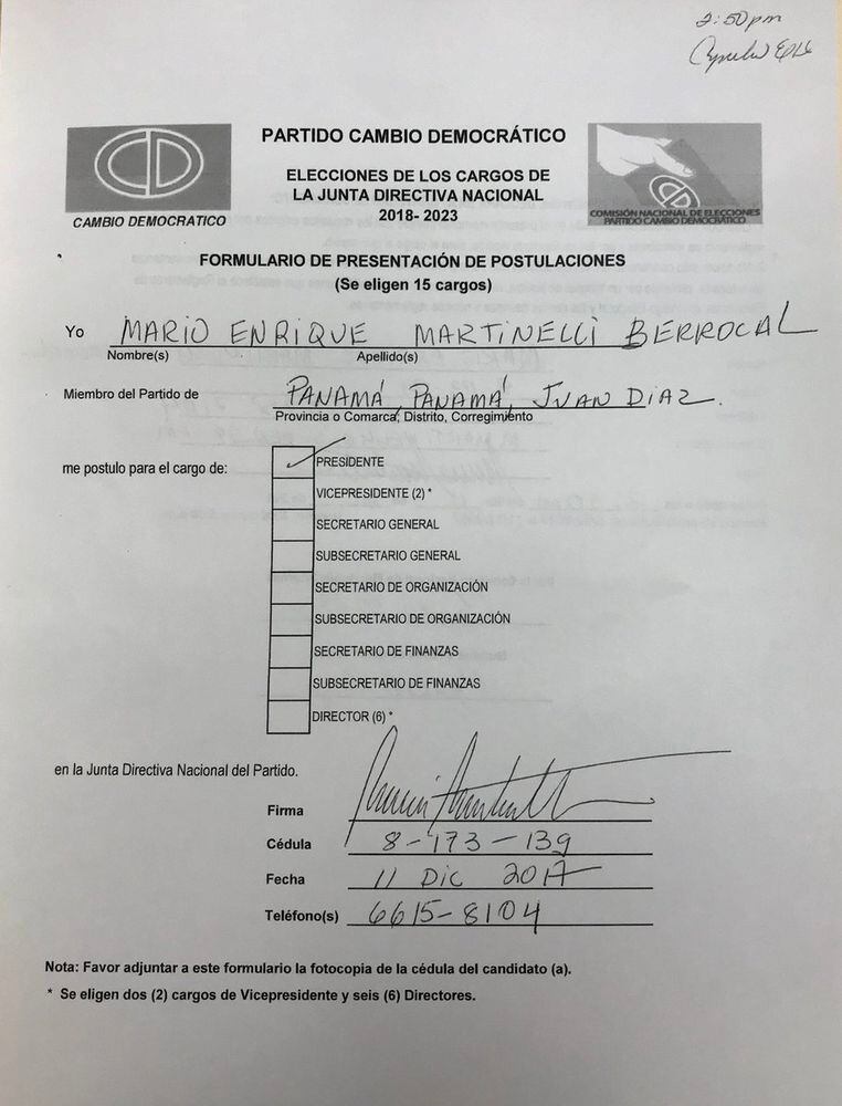 Mario Martinelli también buscará la presidencia de Cambio Democrático