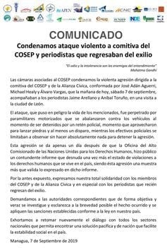 Nicaragua: condenan ataque contra empresarios y periodistas