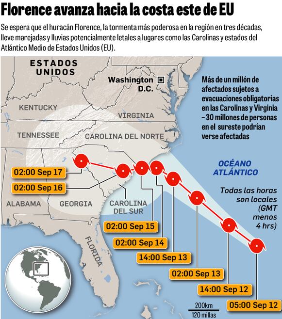 ‘¡Váyanse ya!’: alerta en la costa este de Estados Unidos por el huracán Florence