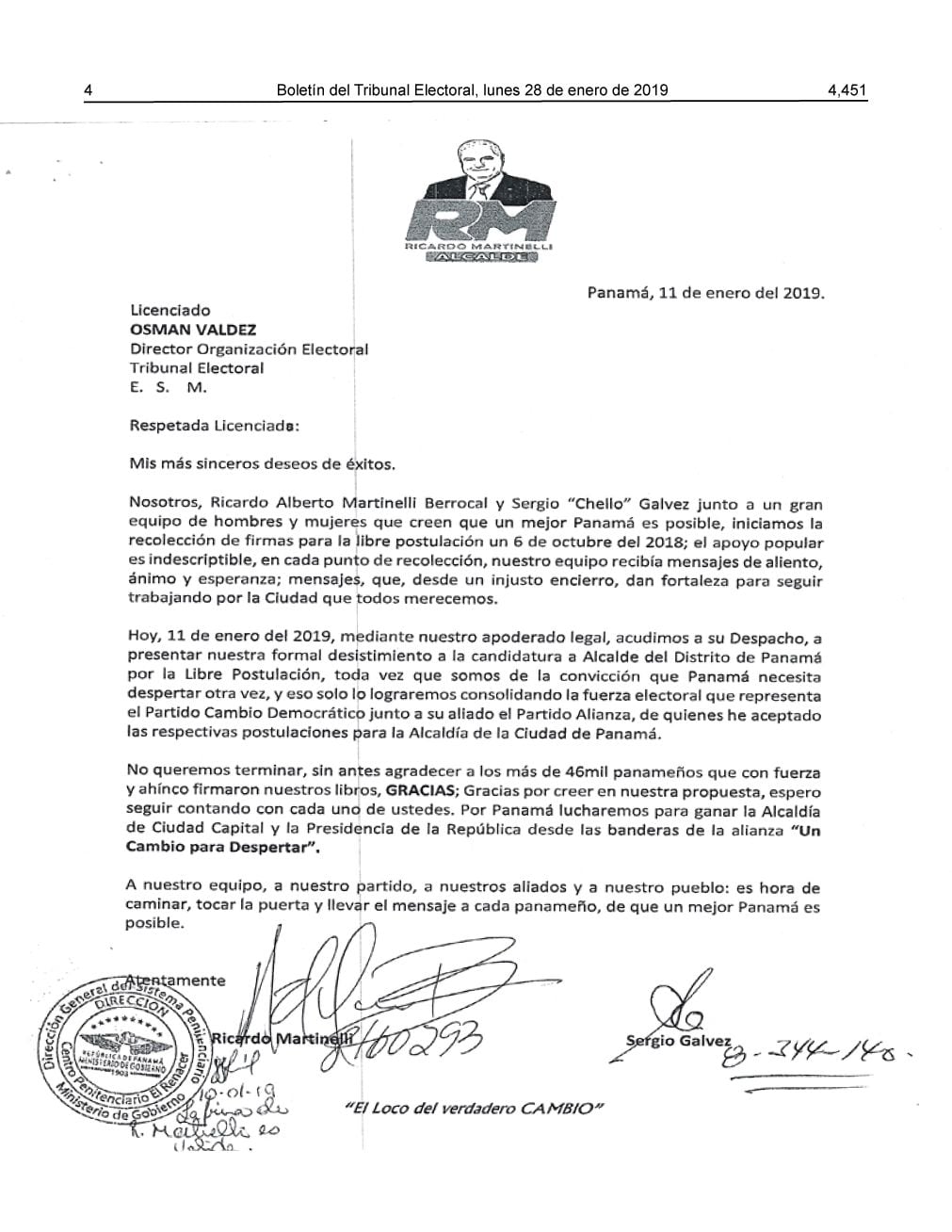Ricardo Martinelli desiste de candidatura a la Alcaldía de Panamá por libre postulación