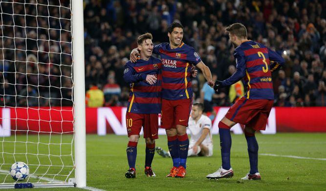 Suárez y Messi lideran la goleada del Barcelona ante Roma