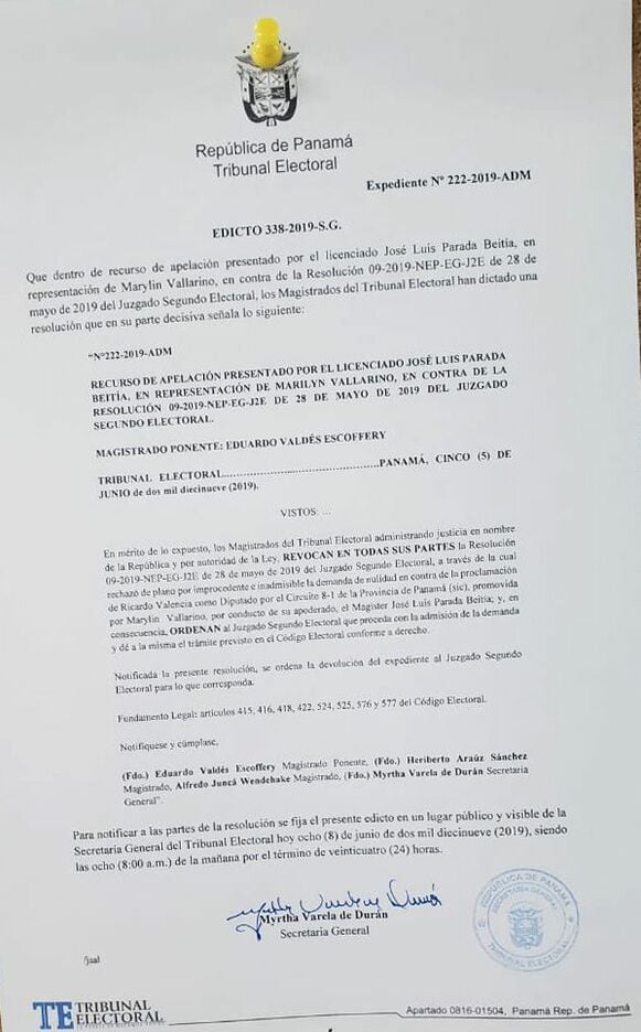 Tribunal Electoral admite impugnación contra el diputado electo Ricardo Valencia
