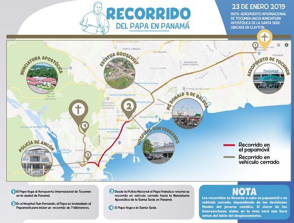 Papa Francisco efectuará 23 desplazamientos durante su visita a Panamá