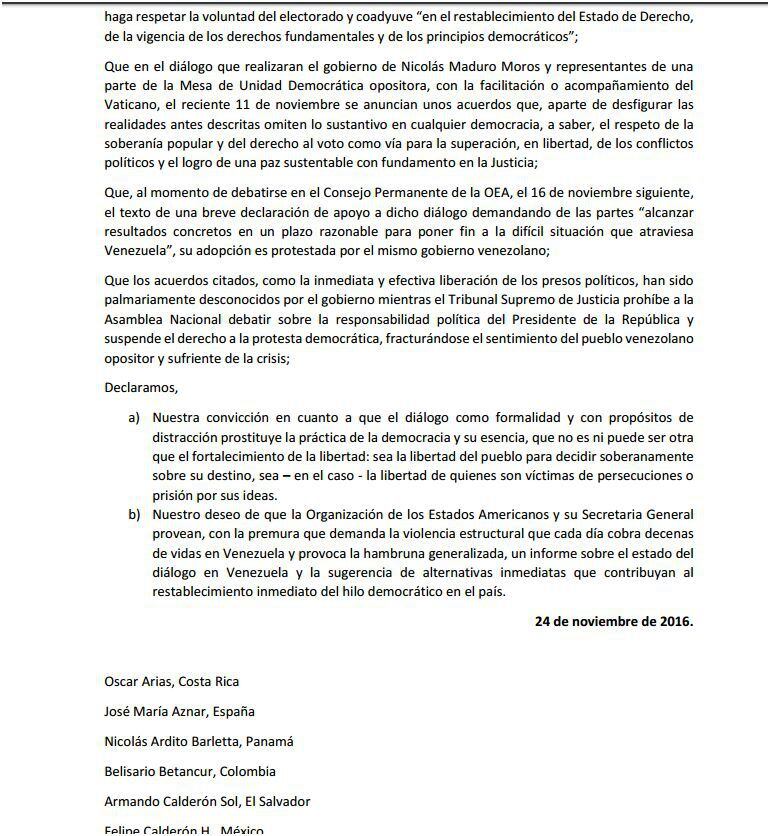 23 expresidentes solicitan a la OEA alternativas para restablecer democracia en Venezuela